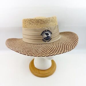 Ahead Pebble Beach Golf Links Open Weave Men Straw Sun Gambler Hat Band Tan M/L